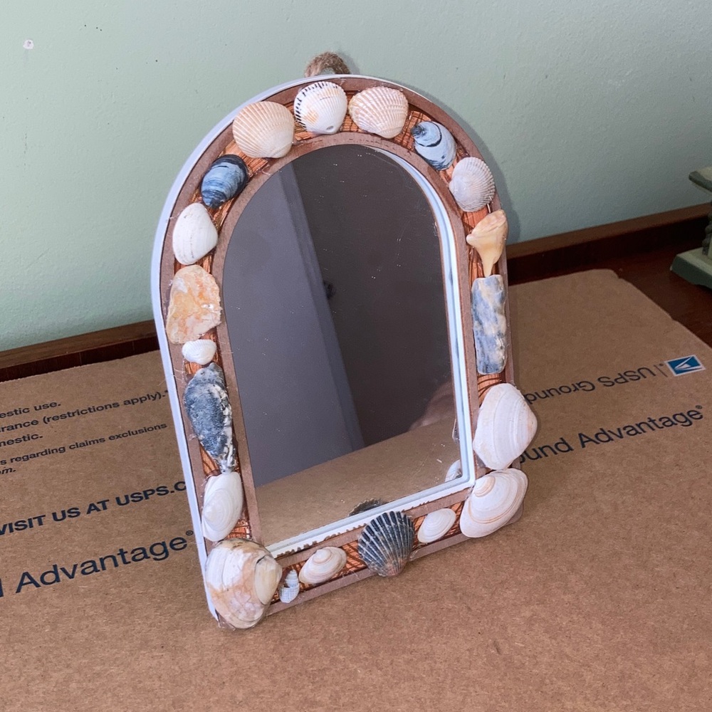 Seashell Arched Mirror Wall Decor with REAL Seashells 9 x 7 x 1 inches